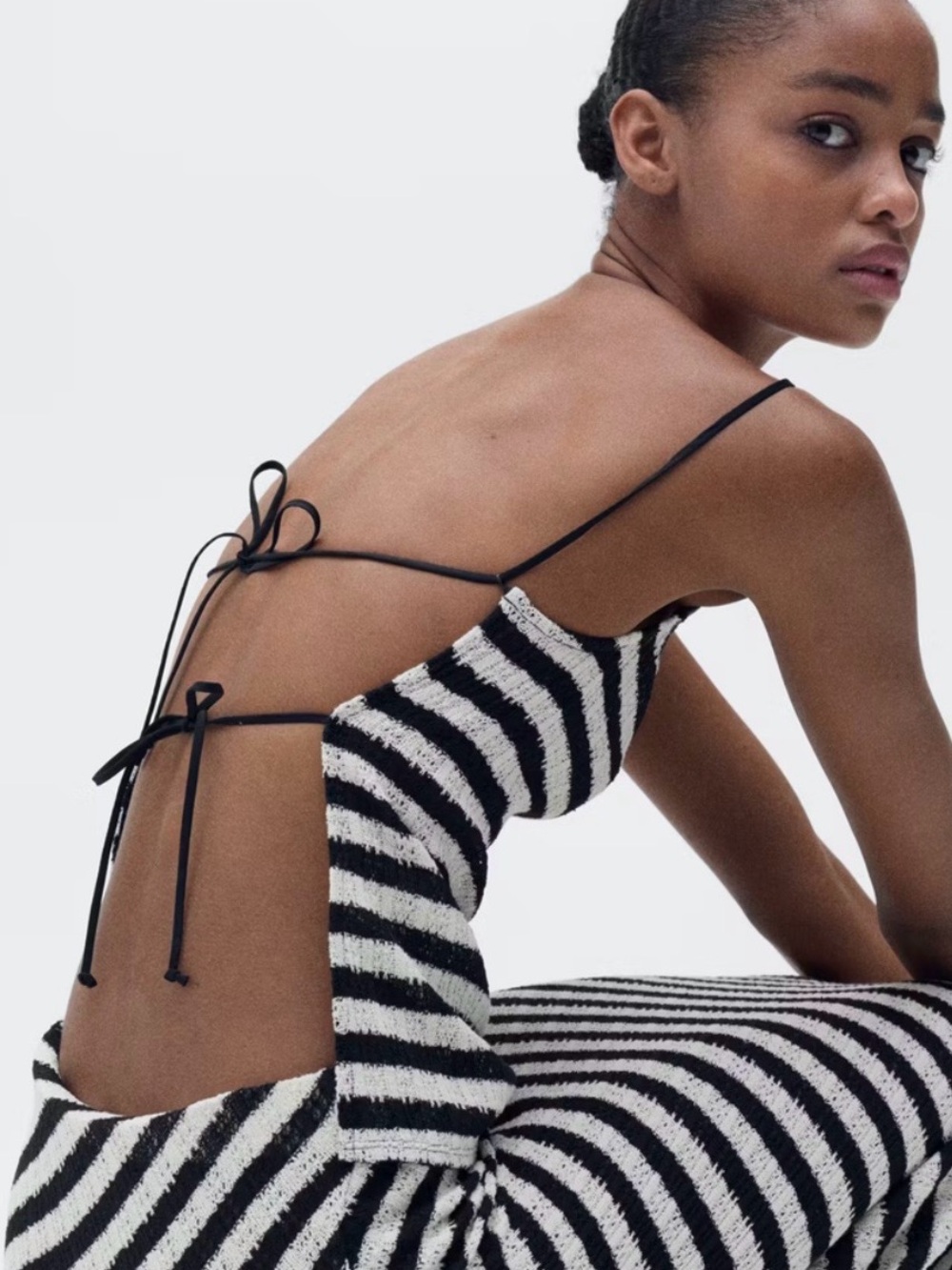 Striped Black & White Back-Tie top